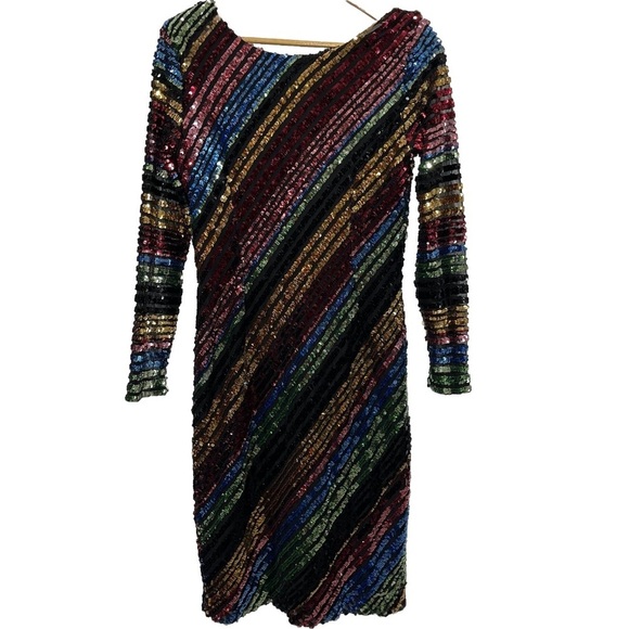 ALCOOLIQUE Sequin Mini Dress Multicolor Rainbow Size 12 Holiday Cocktail Party - Picture 5 of 16